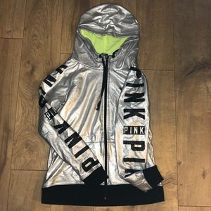 Silver VS Victoria’s Secret Pink metallic Fashion Show hoodie L